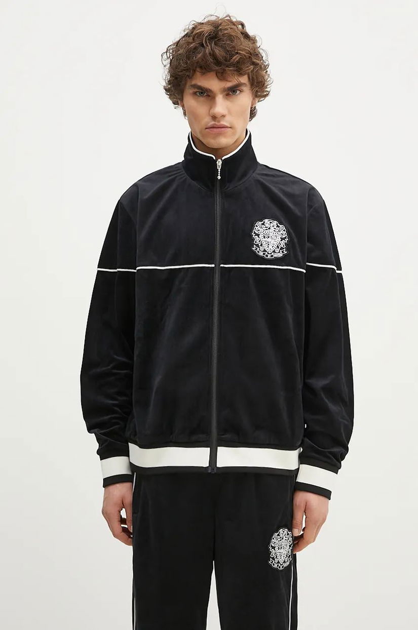 Billionaire Boys Club bluză din velur Velour Track Top culoarea negru, cu imprimeu, B24342