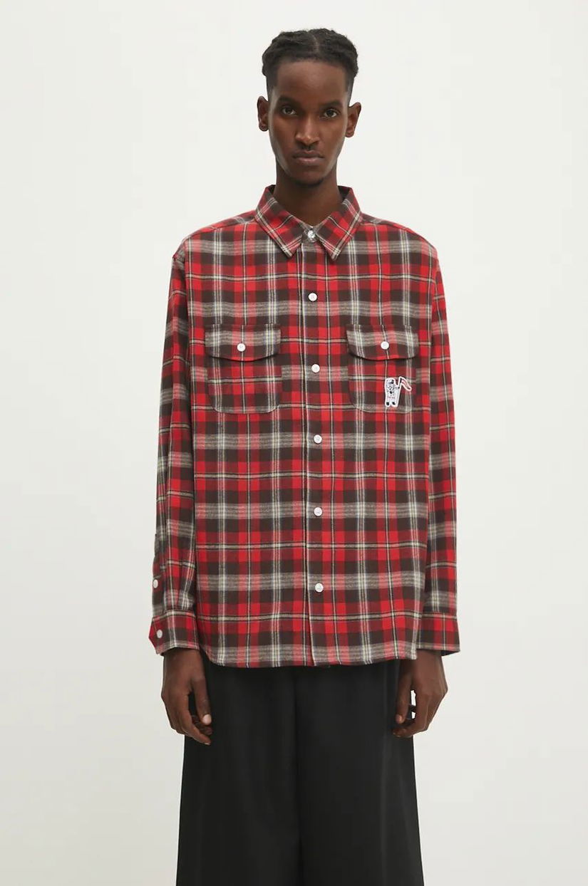 Billionaire Boys Club camasa din bumbac Longsleeve Check Shirt barbati, culoarea rosu, cu guler clasic, regular, B24322