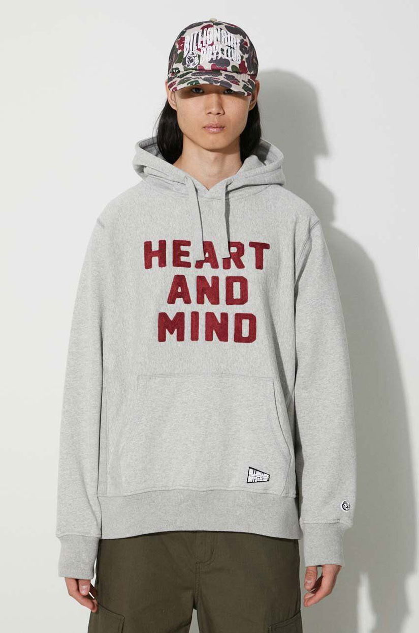 Billionaire Boys Club hanorac de bumbac Heart and Mind Popover bărbați, culoarea gri, cu glugă, cu imprimeu, B23433