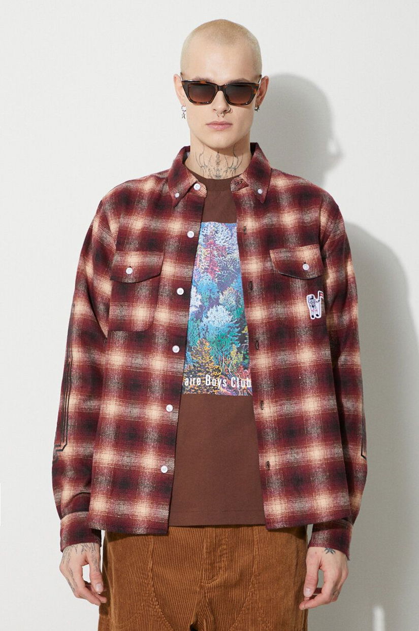 Billionaire Boys Club cămașă din lână Check longsleeve culoarea roșu, cu guler button-down, regular, B23424