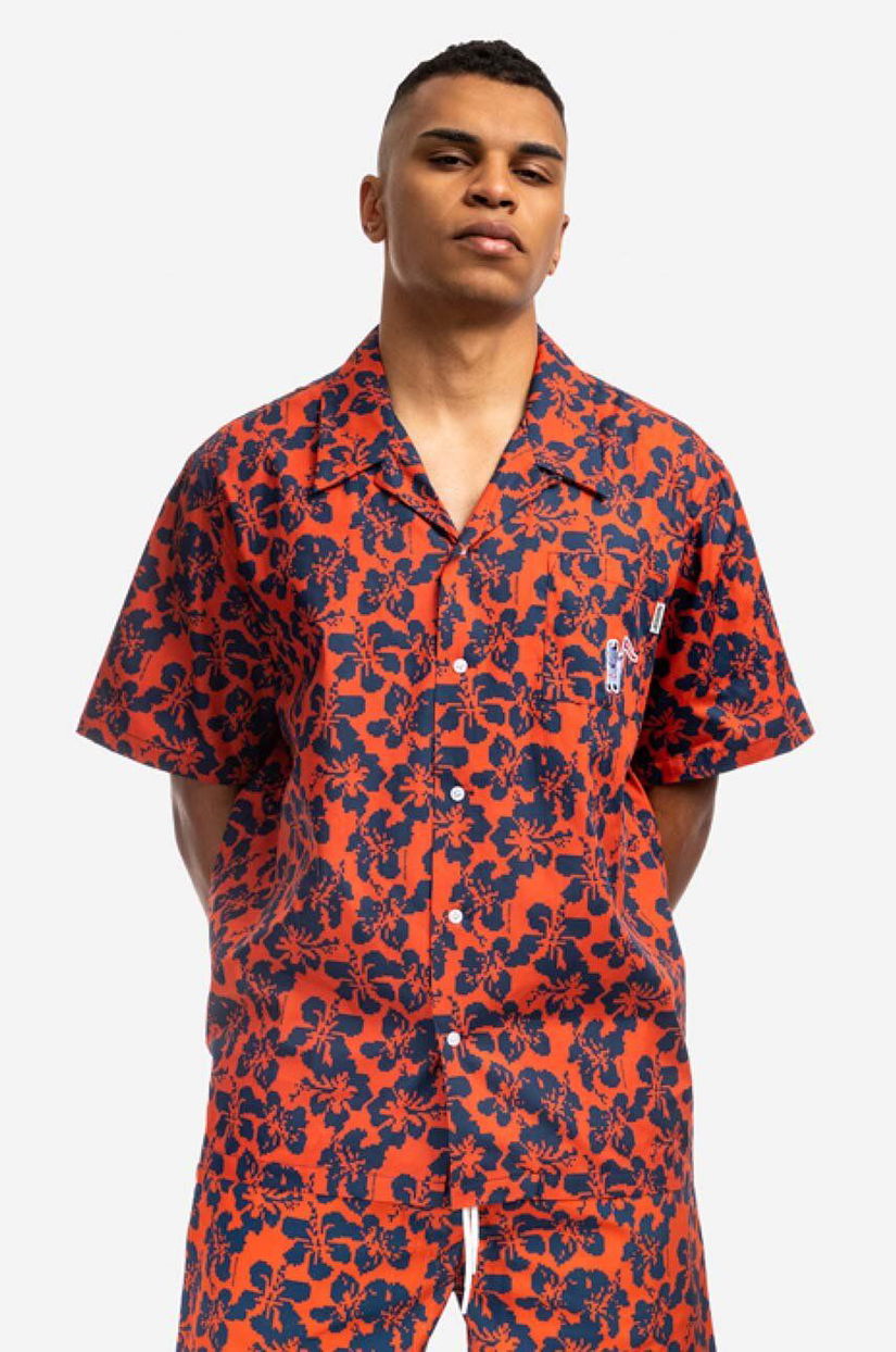 Billionaire Boys Club cămașă din bumbac Hibiscus Camo S/S Bowling Shirt bărbați, culoarea roșu, cu guler clasic, regular B22216-RED