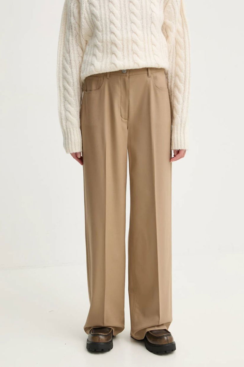 Theory pantaloni din lana culoarea bej, lat, high waist, O0801210