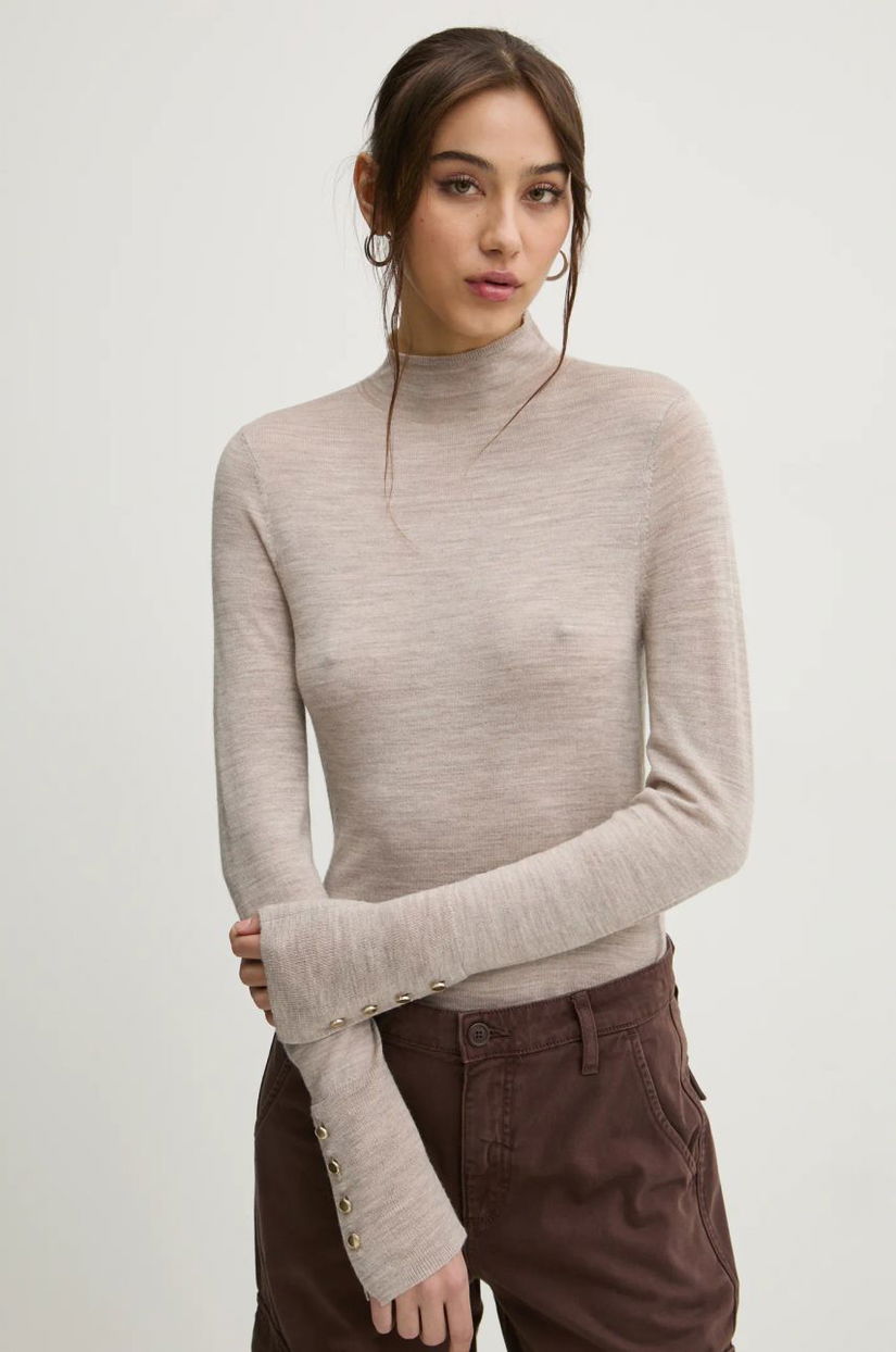 Abercrombie & Fitch pulover de lana femei, culoarea bej, light, cu turtleneck, KI150-4348