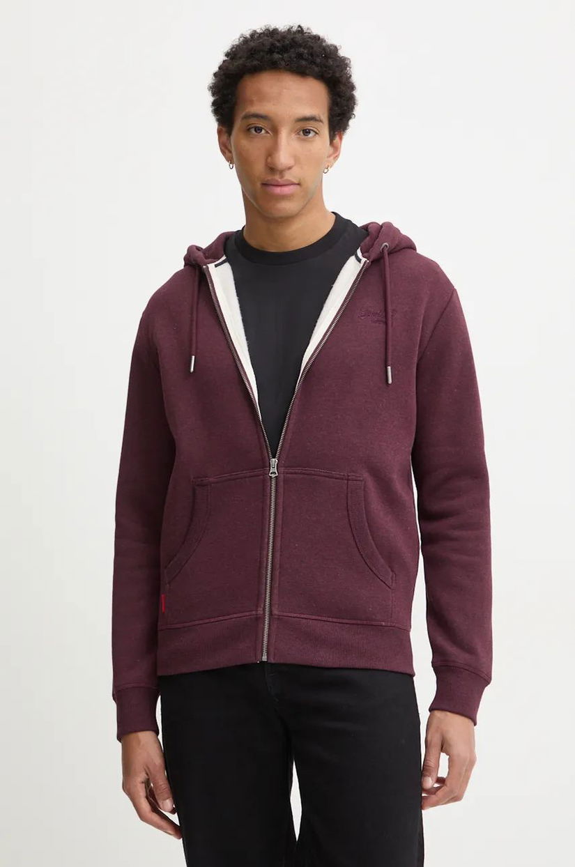 Superdry bluza barbati, culoarea bordo, cu glugă, neted, M2013116A-C4U