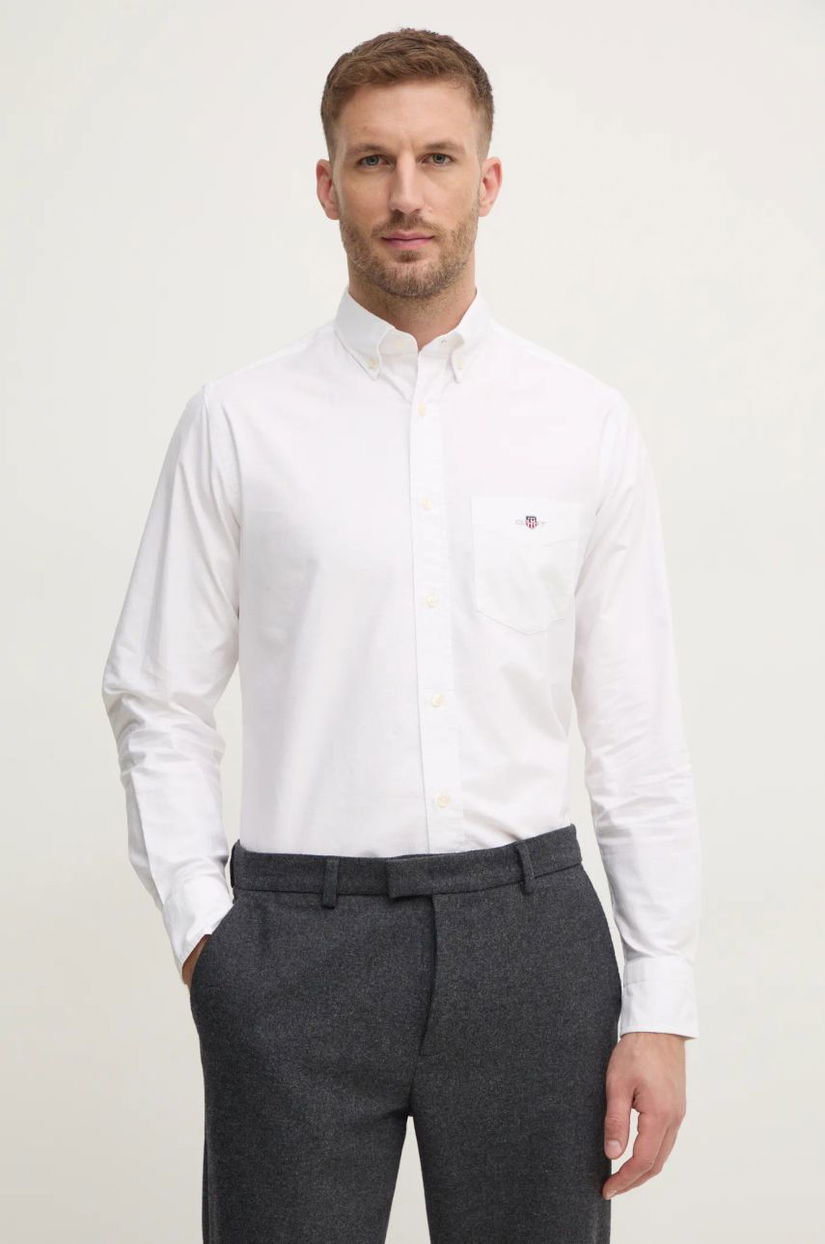 Gant camasa din bumbac barbati, culoarea alb, cu guler button-down, regular, 3000200