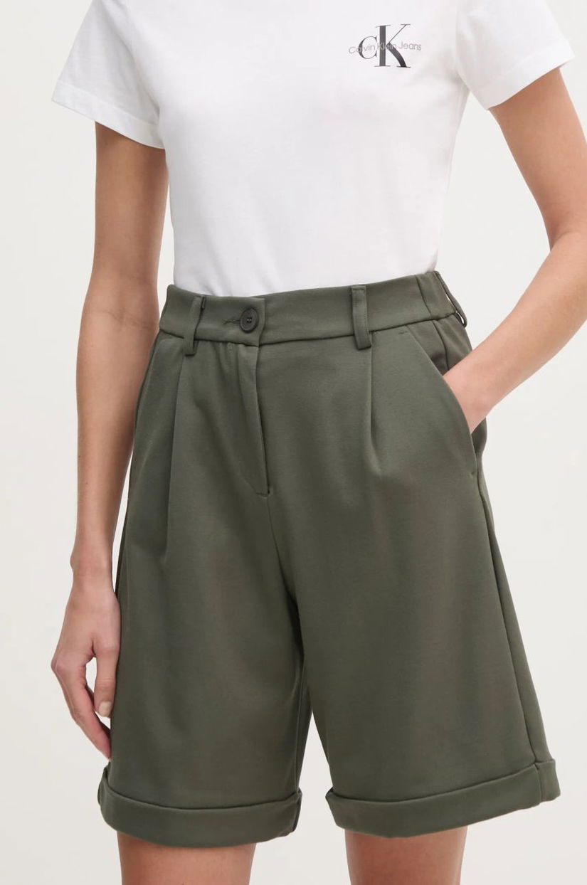 United Colors of Benetton pantaloni scurti femei, culoarea verde, neted, high waist, 4T9AD901R