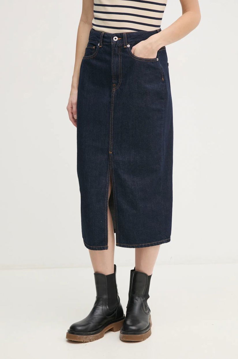 Pepe Jeans fustă din denim MIDI SKIRT HW culoarea bleumarin, midi, dreaptă, PL901186AB2