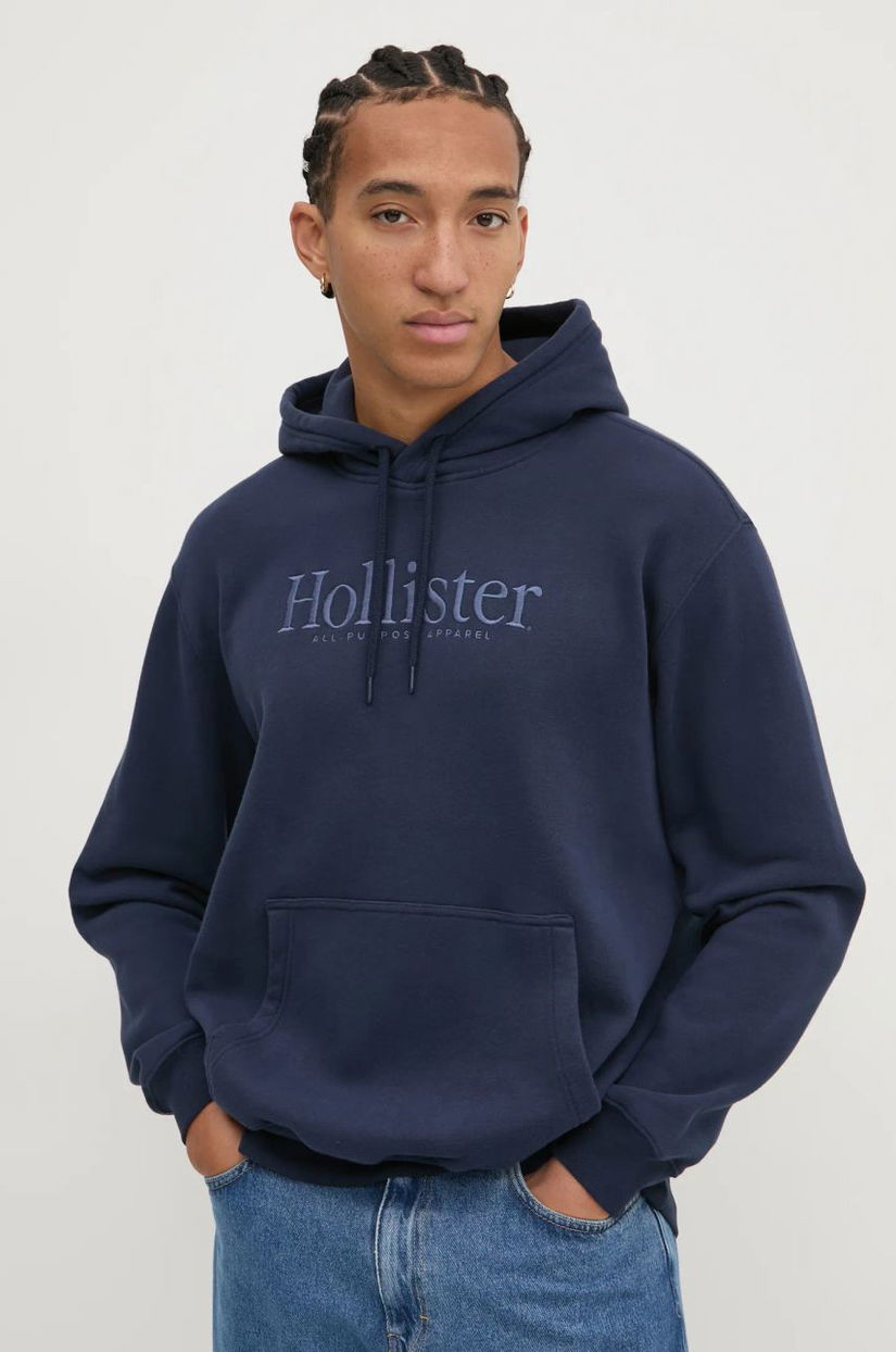 Hollister Co. bluza barbati, culoarea albastru marin, cu glugă, cu imprimeu, KI322-4140