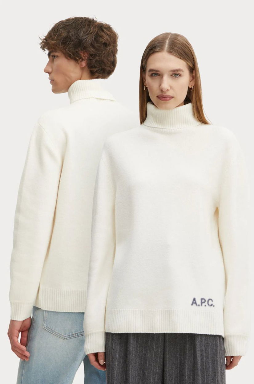 A.P.C. pulover de lana pull walter culoarea bej, cu guler, WVBDJ.M23248