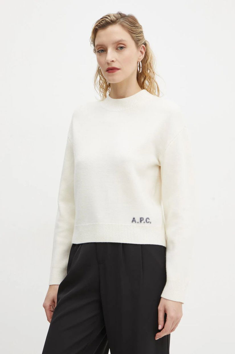 A.P.C. pulover de lana pull esther femei, culoarea bej, WVBDK.F23373