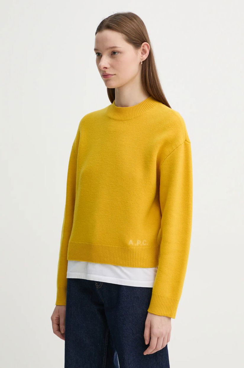 A.P.C. pulover de lana pull esther femei, culoarea galben, WVBDK.F23373