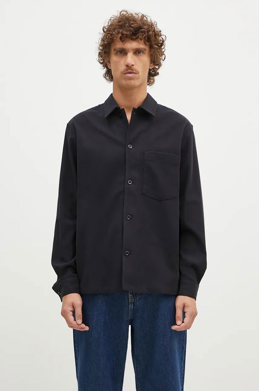 Norse Projects cămașă din lână Carsten Cotton Wool LS Shirt culoarea negru, cu guler clasic, regular, N40.0806.9999