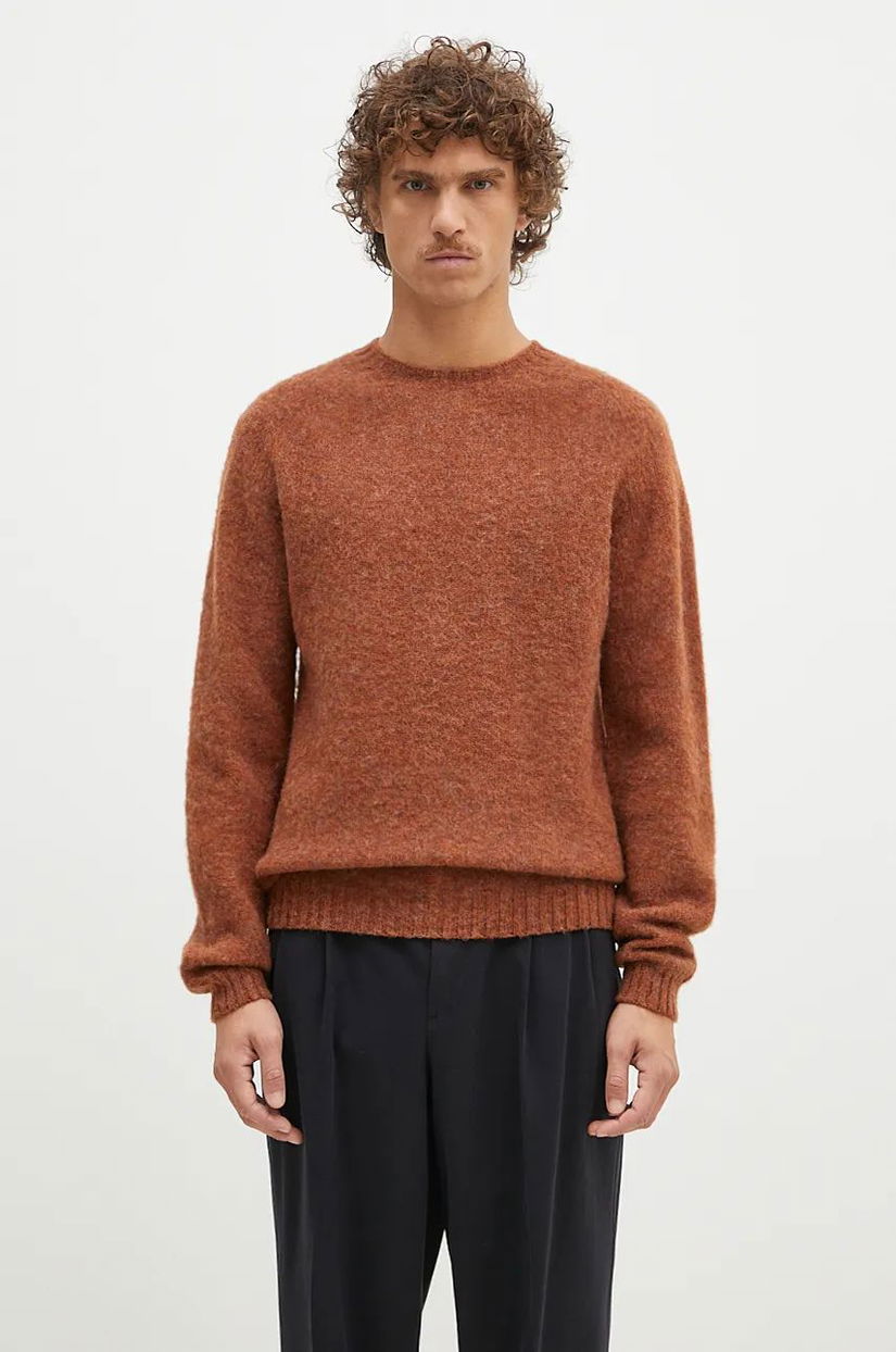 Norse Projects pulover de lână Birnir Brushed Lambswool bărbați, culoarea maro, N45.0520.4001