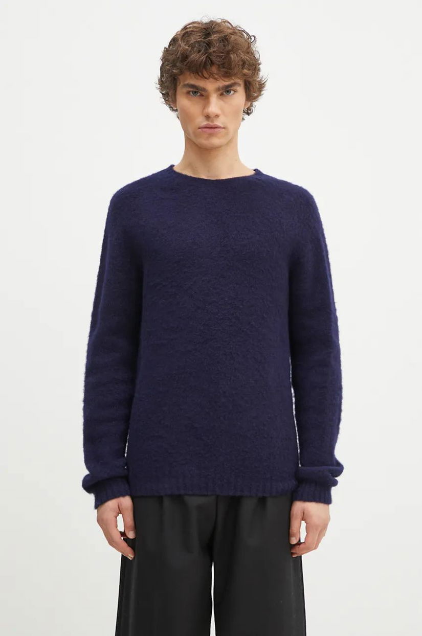 Norse Projects pulover de lână Birnir Brushed Lambswool bărbați, culoarea bleumarin, călduros, N45.0520.7004