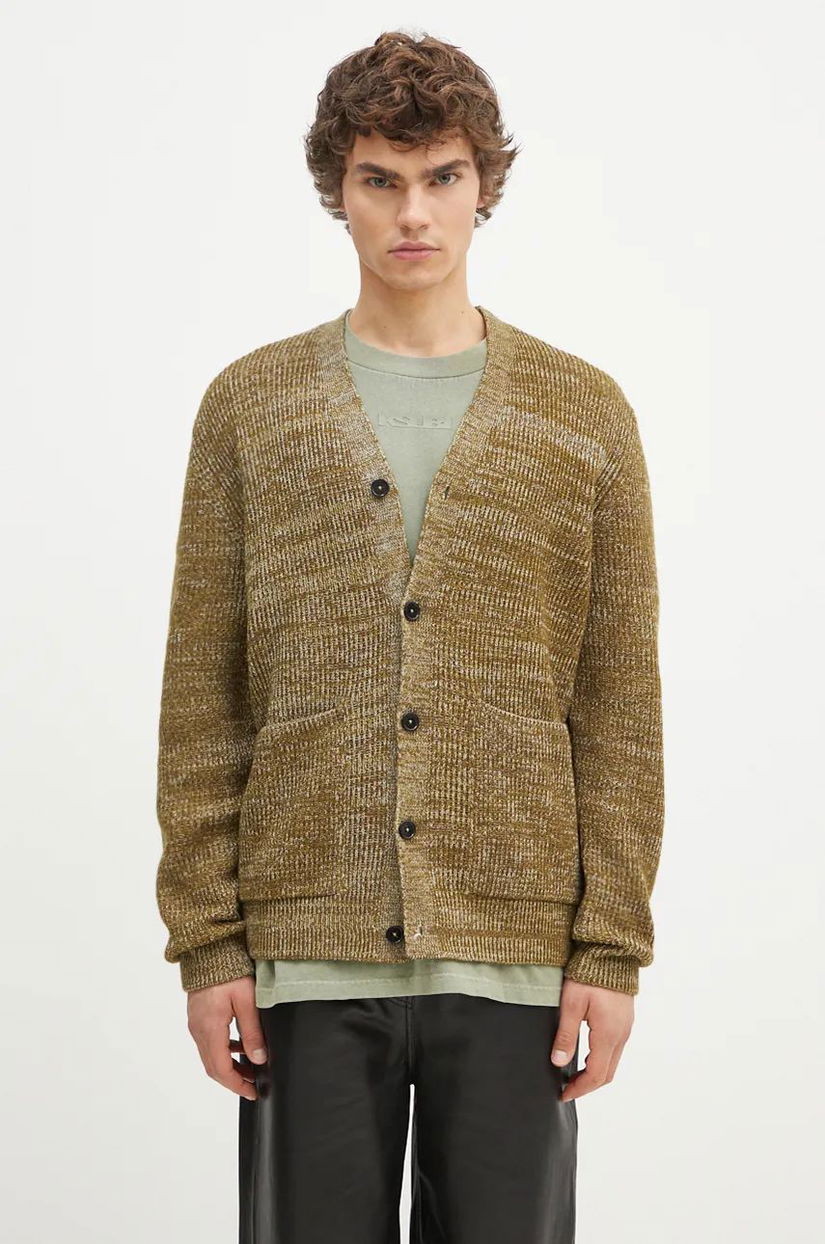 Norse Projects cardigan din lână Loki Wool Cotton Rib Cardigan culoarea verde, N45.0618.8096