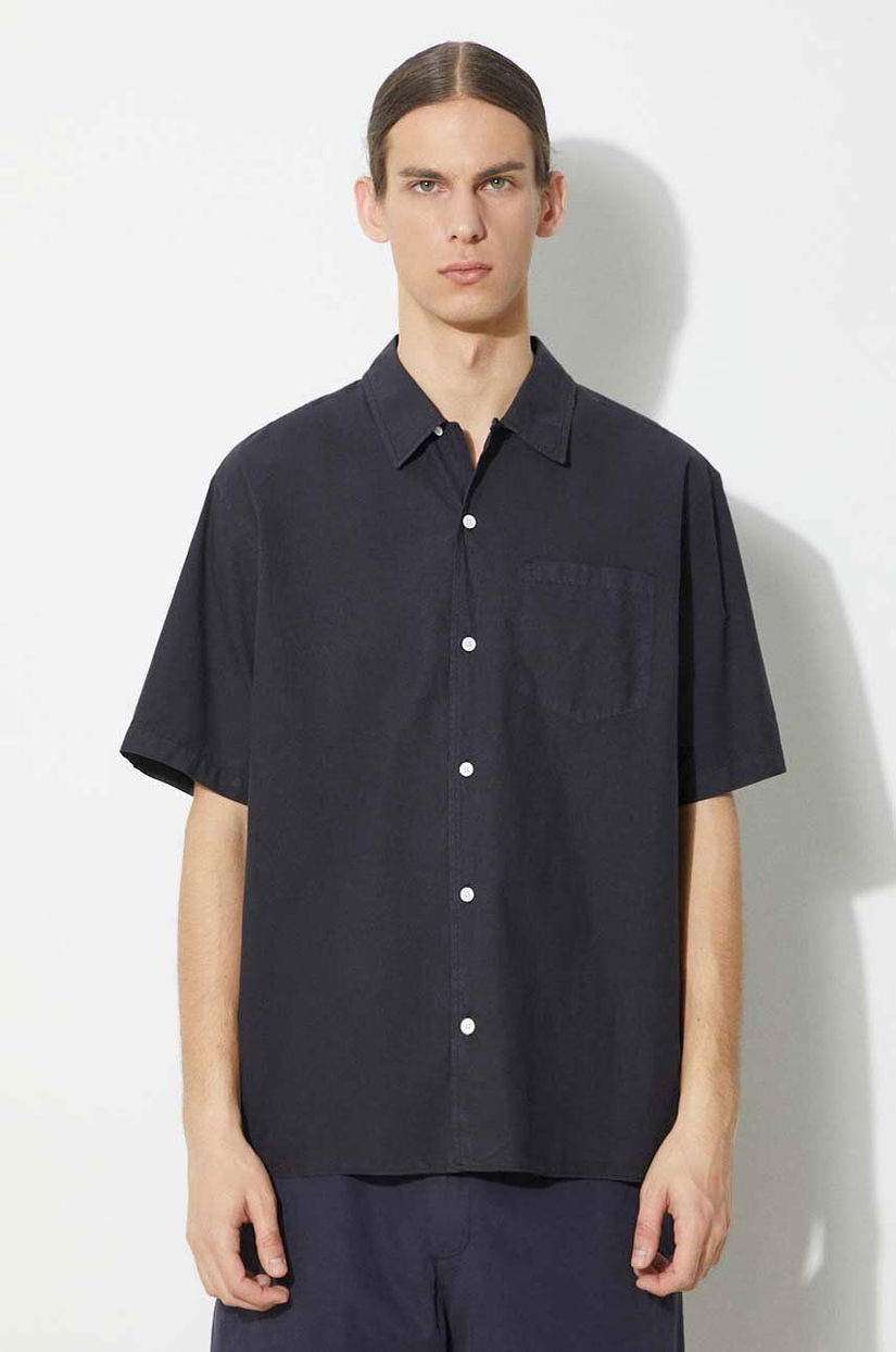 Norse Projects camasa Carsten Cotton Tencel barbati, culoarea albastru marin, cu guler clasic, regular, N40.0579.7004