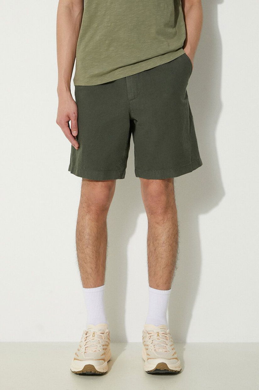 Norse Projects pantaloni scurți din amestec de in Ezra Relaxed Cotton culoarea verde, N35.0614.8022