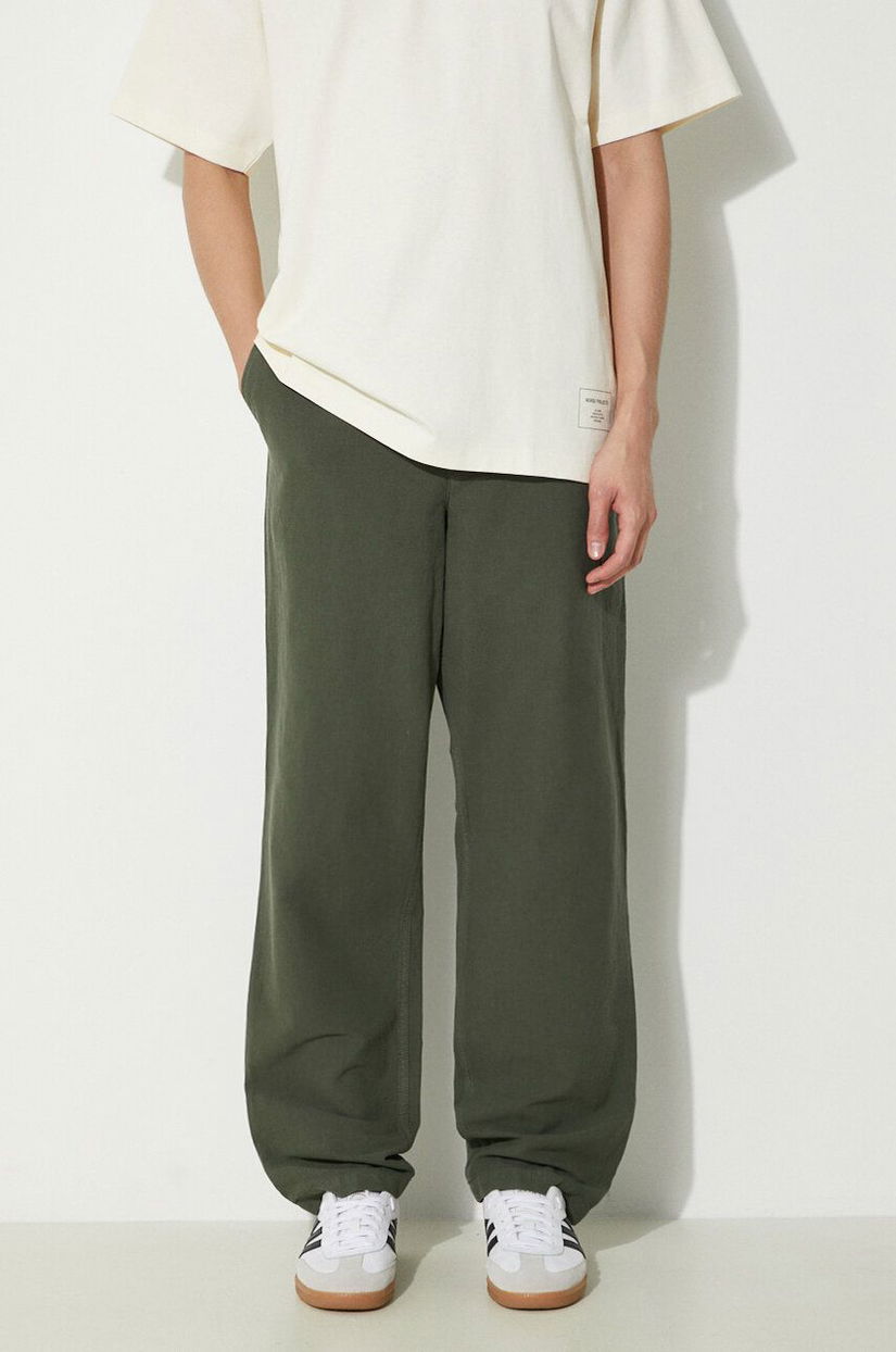 Norse Projects pantaloni din amestec de in Ezra Relaxed Cotton Linen culoarea verde, drept, N25.0402.8022