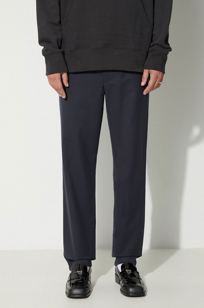 Norse Projects pantaloni din lână Ezra Relaxed Cotton Wool Twill Trouser culoarea bleumarin, cu fit chinos, N25-0391-7004