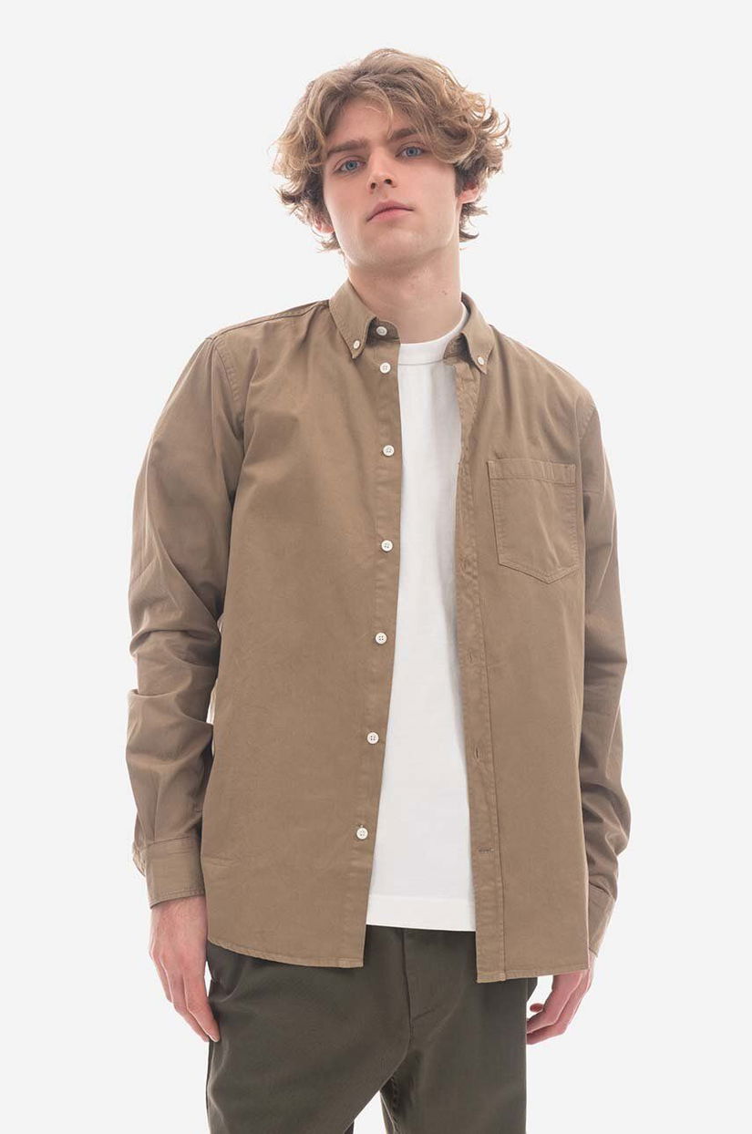 Norse Projects cămașă din bumbac Anton Light Twill bărbați, culoarea bej, cu guler button-down, regular N40.0790.0966-0966