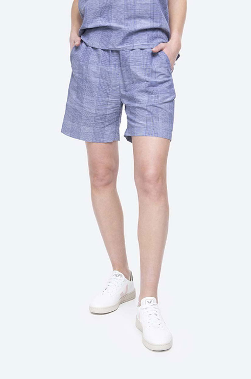 Norse Projects pantaloni scurți din amestec de in Sophia Light cu model, high waist NW35.0036.7005-7005