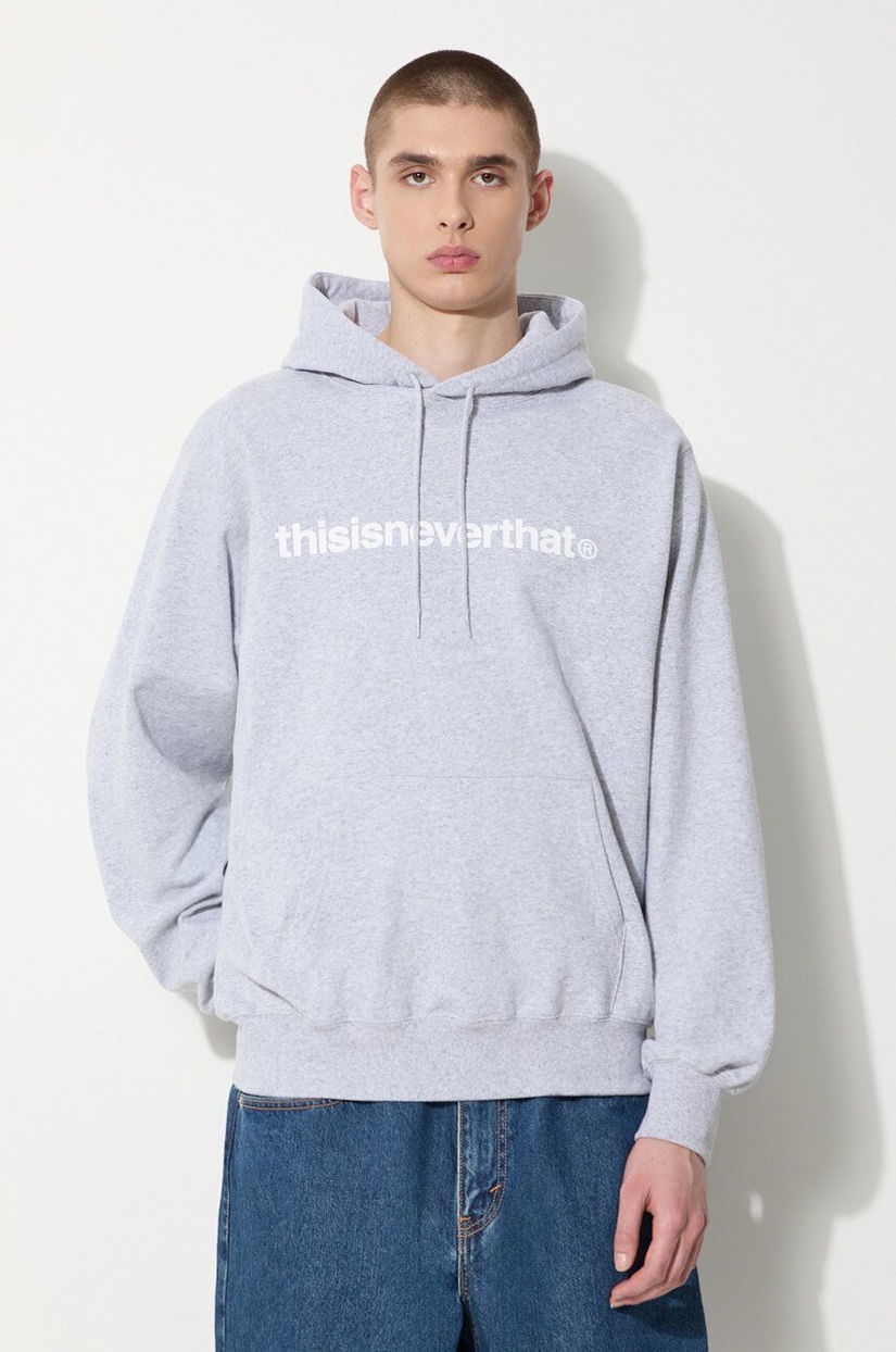 thisisneverthat hanorac de bumbac T-logo LT Hoodie barbati, culoarea gri, cu glugă, cu imprimeu, TN240TSWHO01