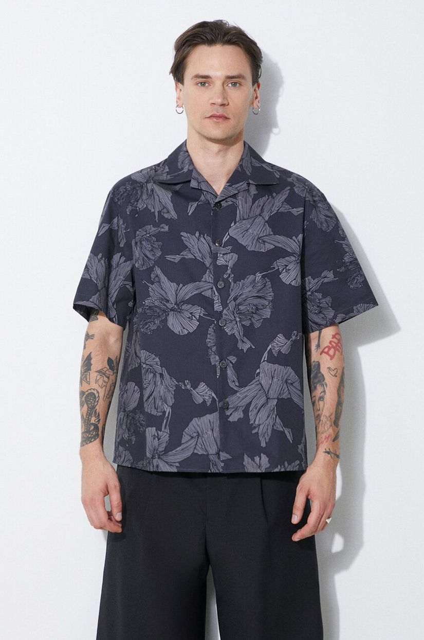 Neil Barrett camasa din bumbac Boxy Bold Flowers Print Short Sleeve Shirt barbati, culoarea gri, regular, MY60214A-Y059-763N