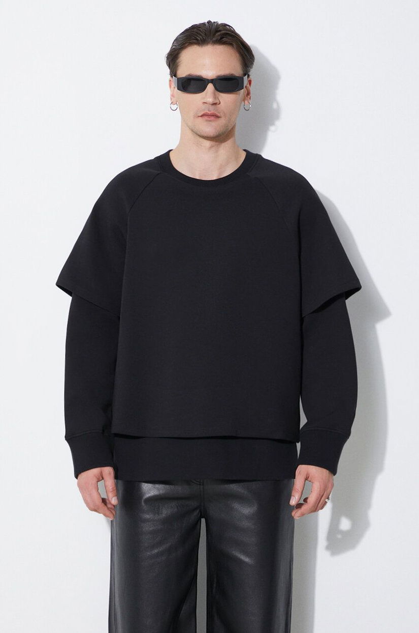 Neil Barrett bluza Slim Dropped Shoulder Double Layer Sweatshirt barbati, culoarea negru, neted, MY72251R-Y501-001N