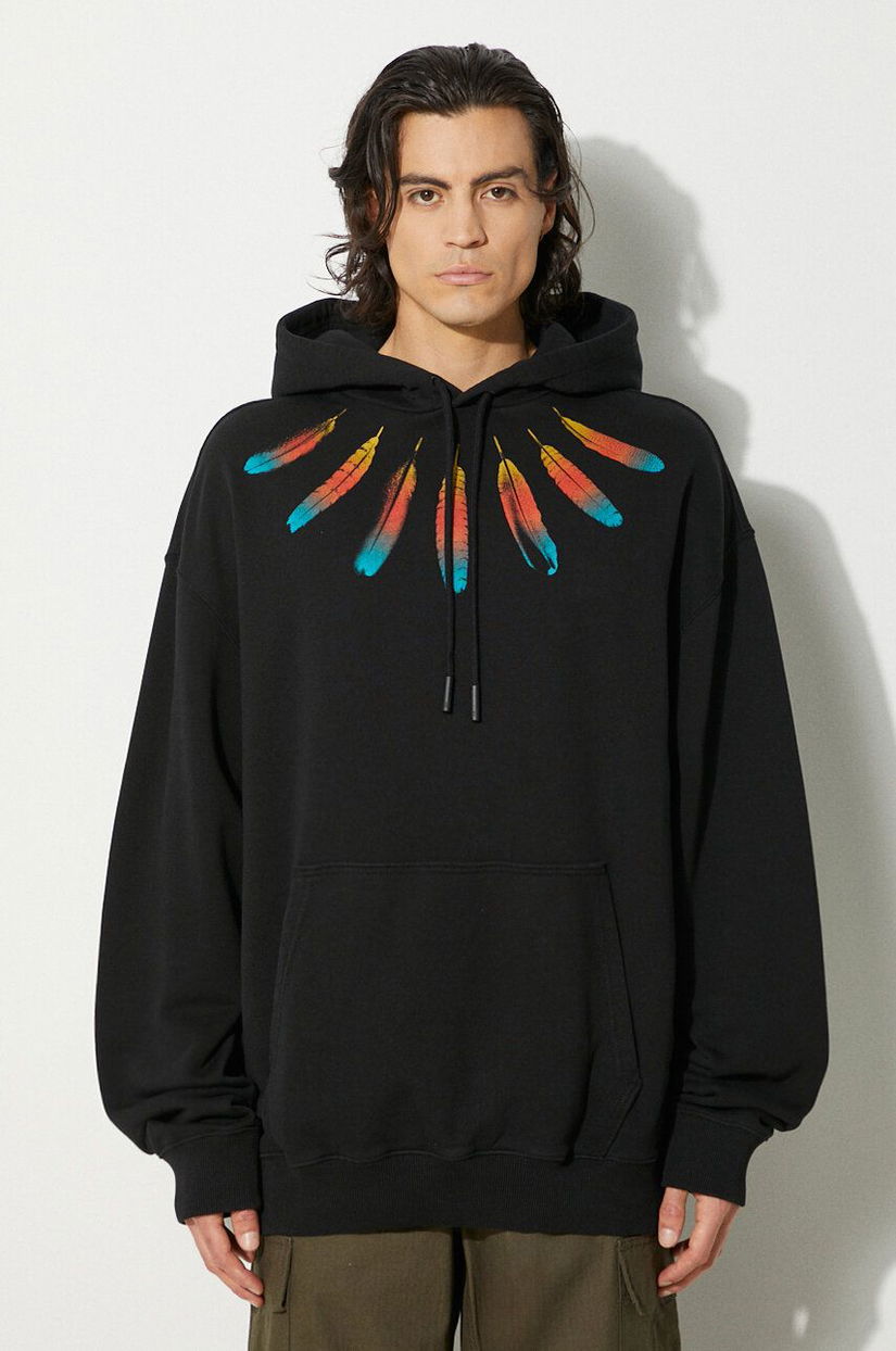 Marcelo Burlon hanorac de bumbac Collar Feathers Comfy Hoodie barbati, culoarea negru, cu glugă, cu imprimeu, CMBB106F24FLE0031084