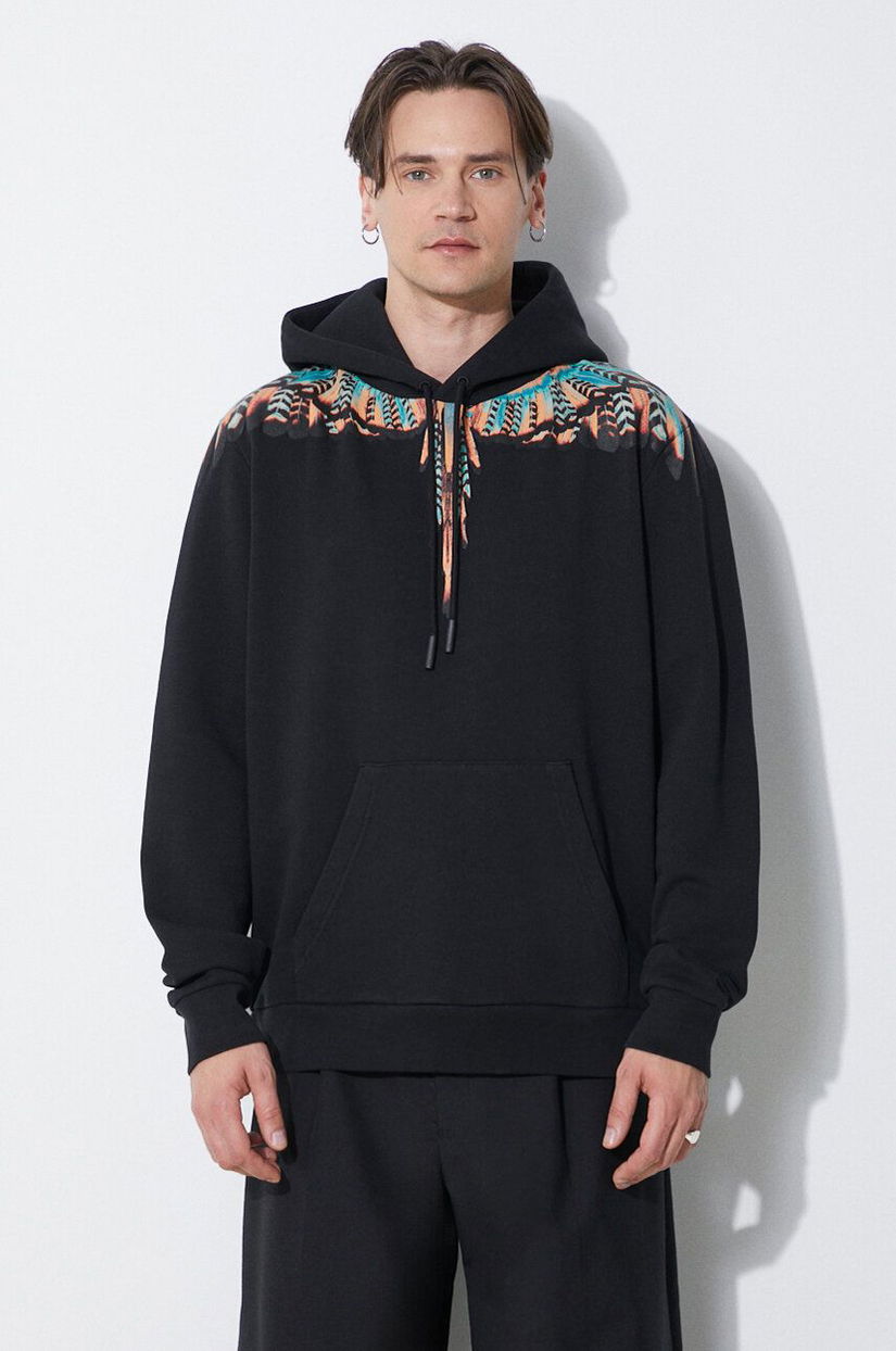 Marcelo Burlon hanorac de bumbac Grizzly Wings Regular Hoodie barbati, culoarea negru, cu glugă, cu imprimeu, CMBB007S24FLE0021020