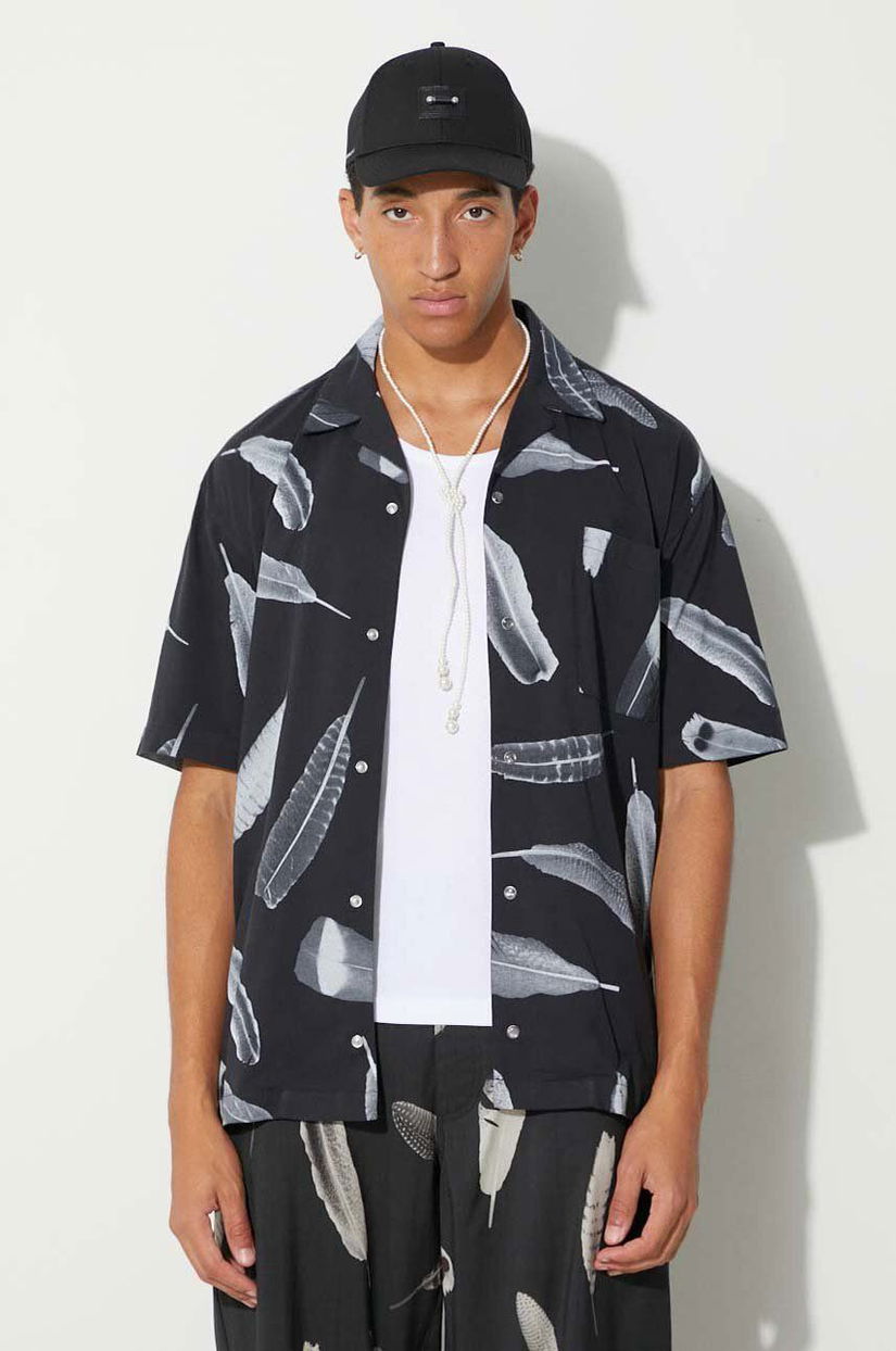 Marcelo Burlon cămașă din bumbac Aop Wind Feather Hawaii bărbați, culoarea negru, relaxed