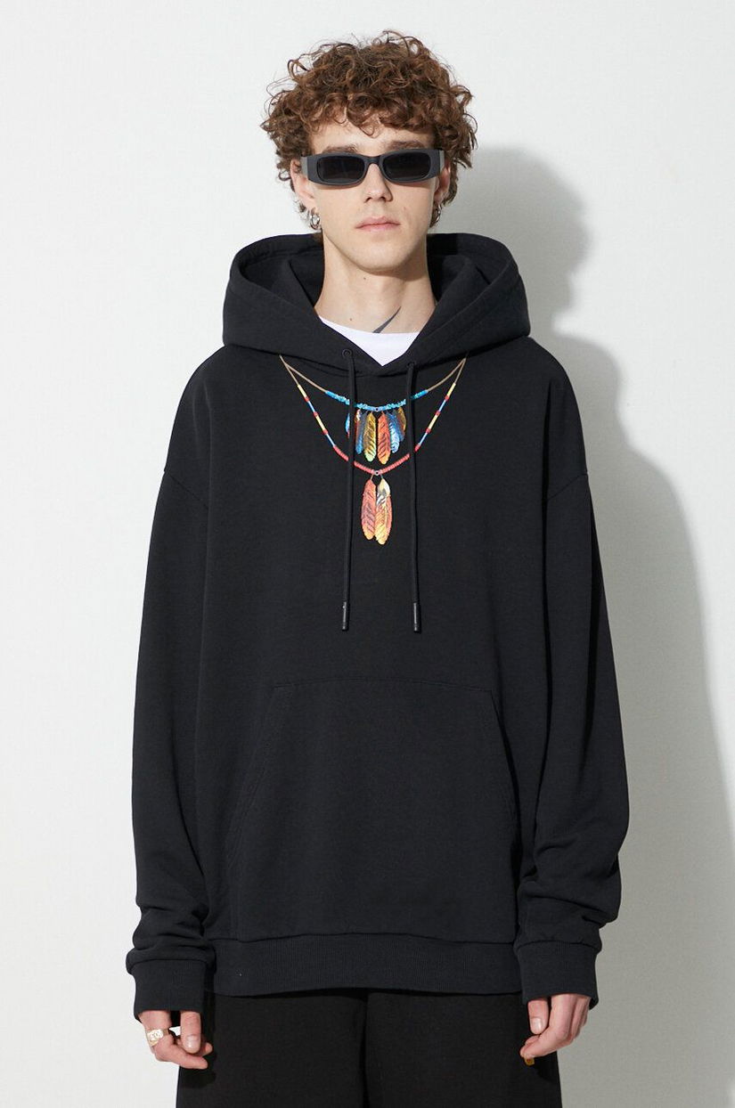 Marcelo Burlon hanorac de bumbac Feather Necklace bărbați, culoarea negru, cu glugă, cu imprimeu