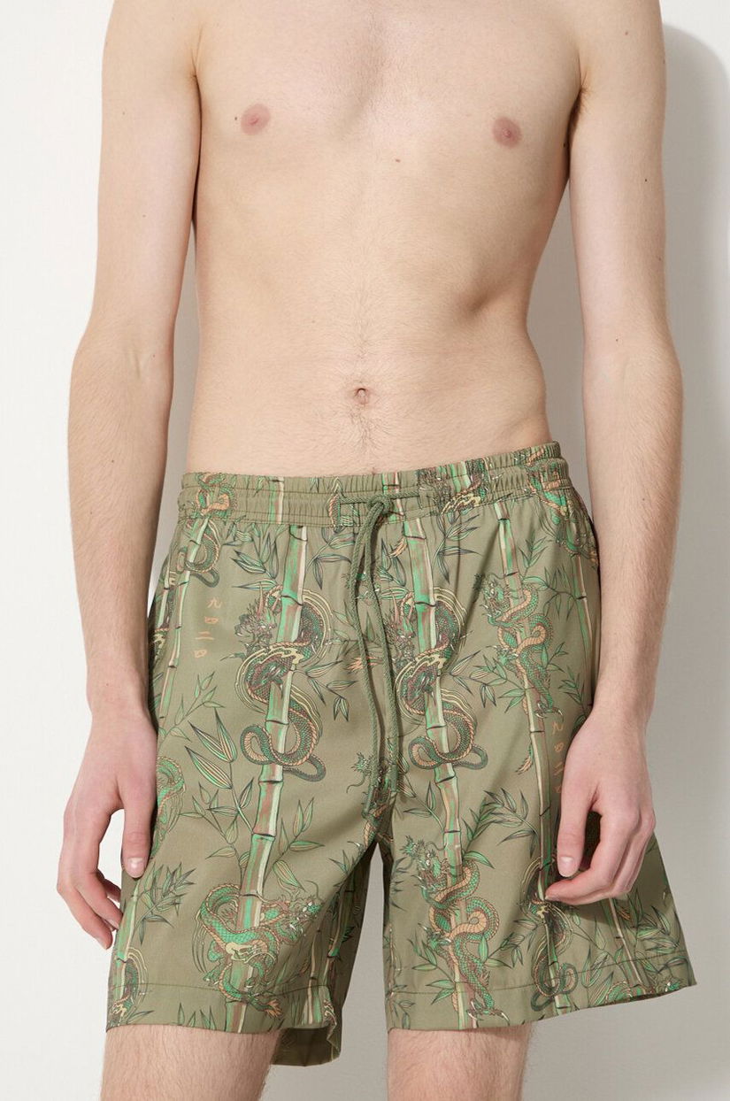 Maharishi pantaloni scurti de baie Dragon Bamboo culoarea verde, 1272.OLIVE