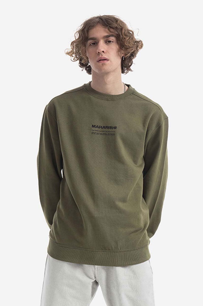 Maharishi hanorac de bumbac bărbați, culoarea verde, cu imprimeu 7011.OLIVE-OLIVE