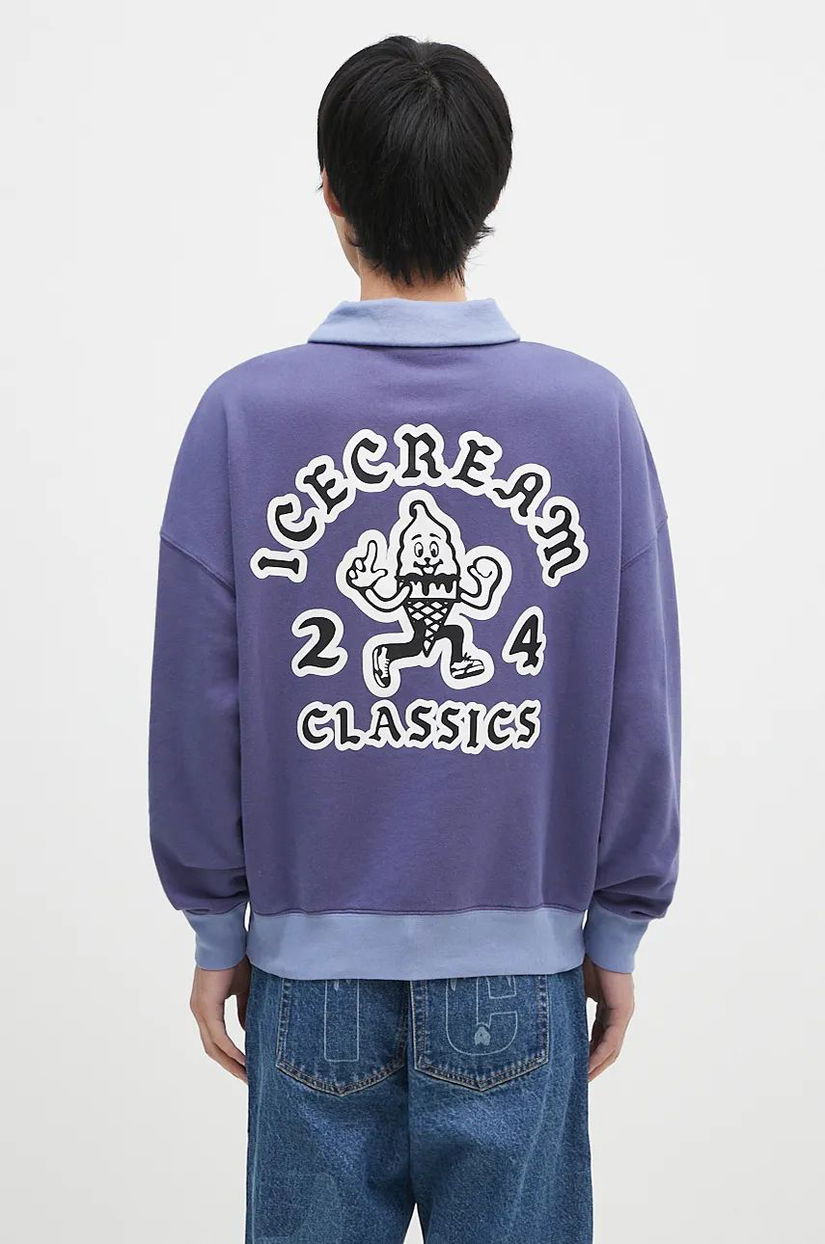 ICECREAM hanorac de bumbac Cone Man Quarter Zip barbati, culoarea violet, cu imprimeu, IC24332