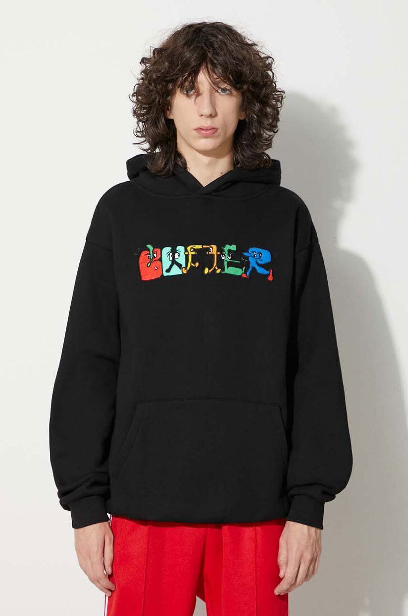 Butter Goods bluză Zorched Pullover Hood bărbați, culoarea negru, cu glugă, cu imprimeu, BGQ3231802