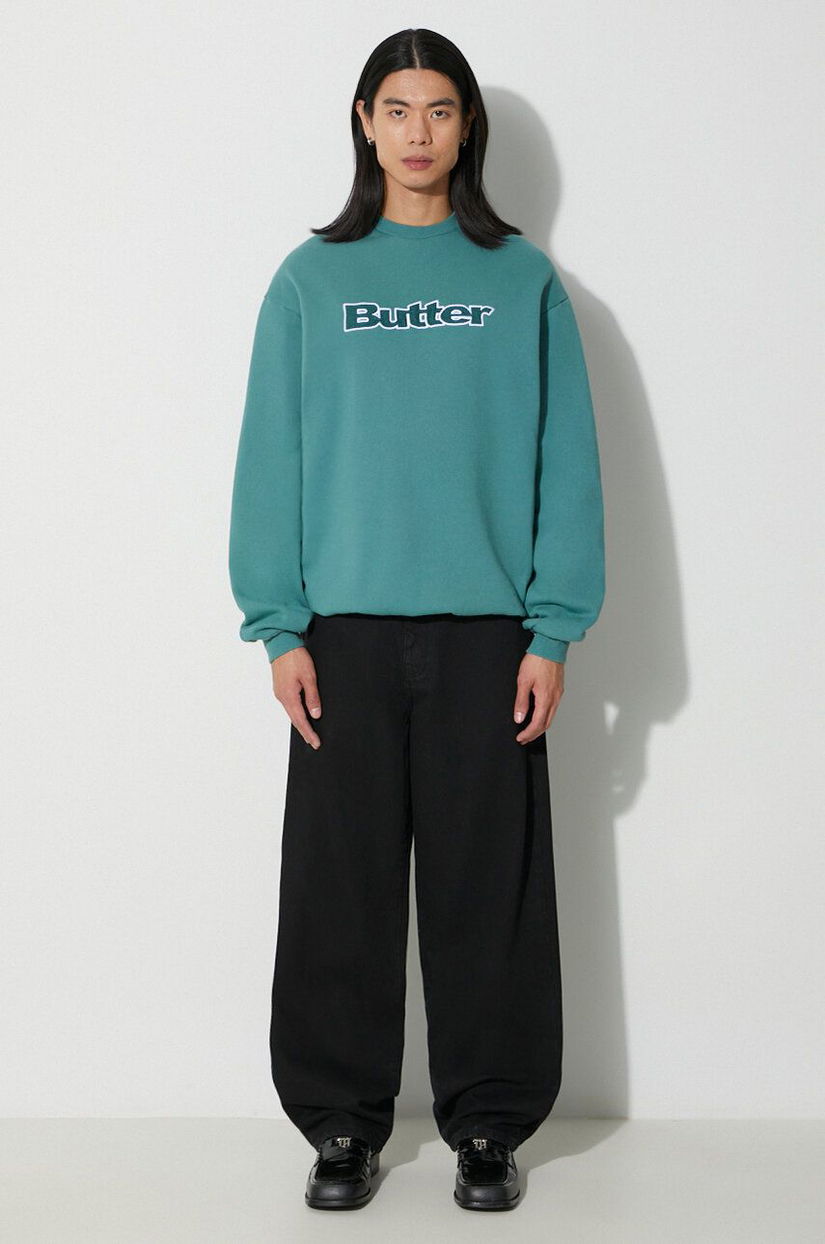 Butter Goods bluză Cord Logo Crewneck Sweatshirt bărbați, culoarea verde, cu imprimeu, BGQ3232304