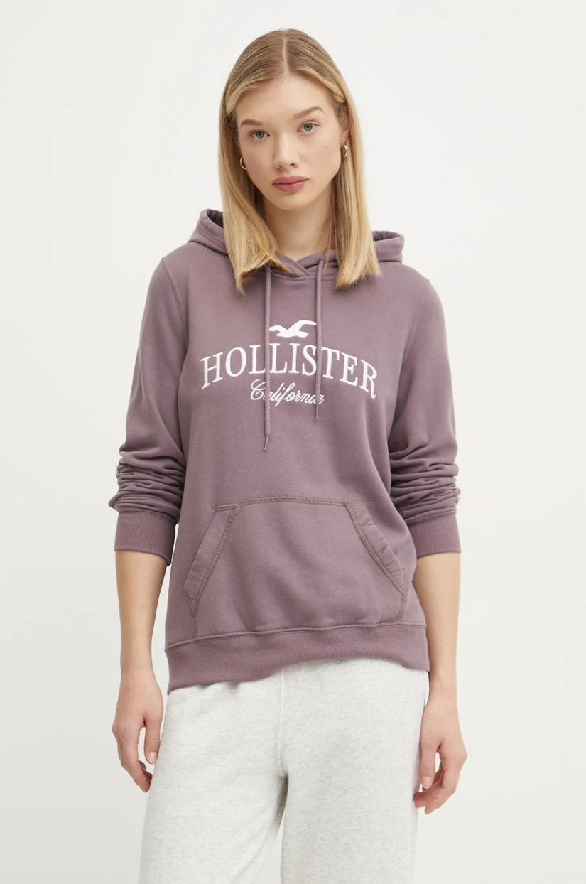 Hollister Co. bluză femei, culoarea violet, cu glugă, cu imprimeu, KI352-4207