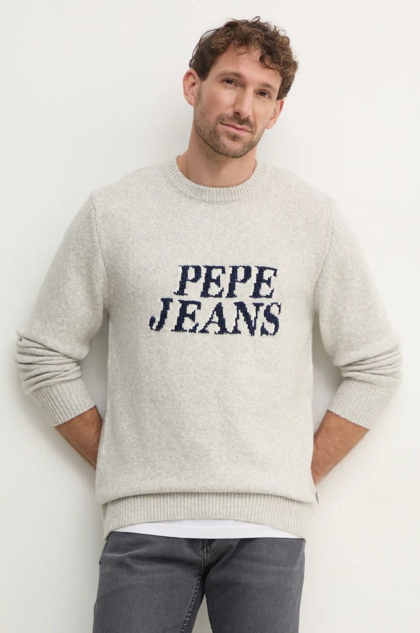 Pepe Jeans pulover din amestec de lana LUKA barbati, culoarea gri, PM702499