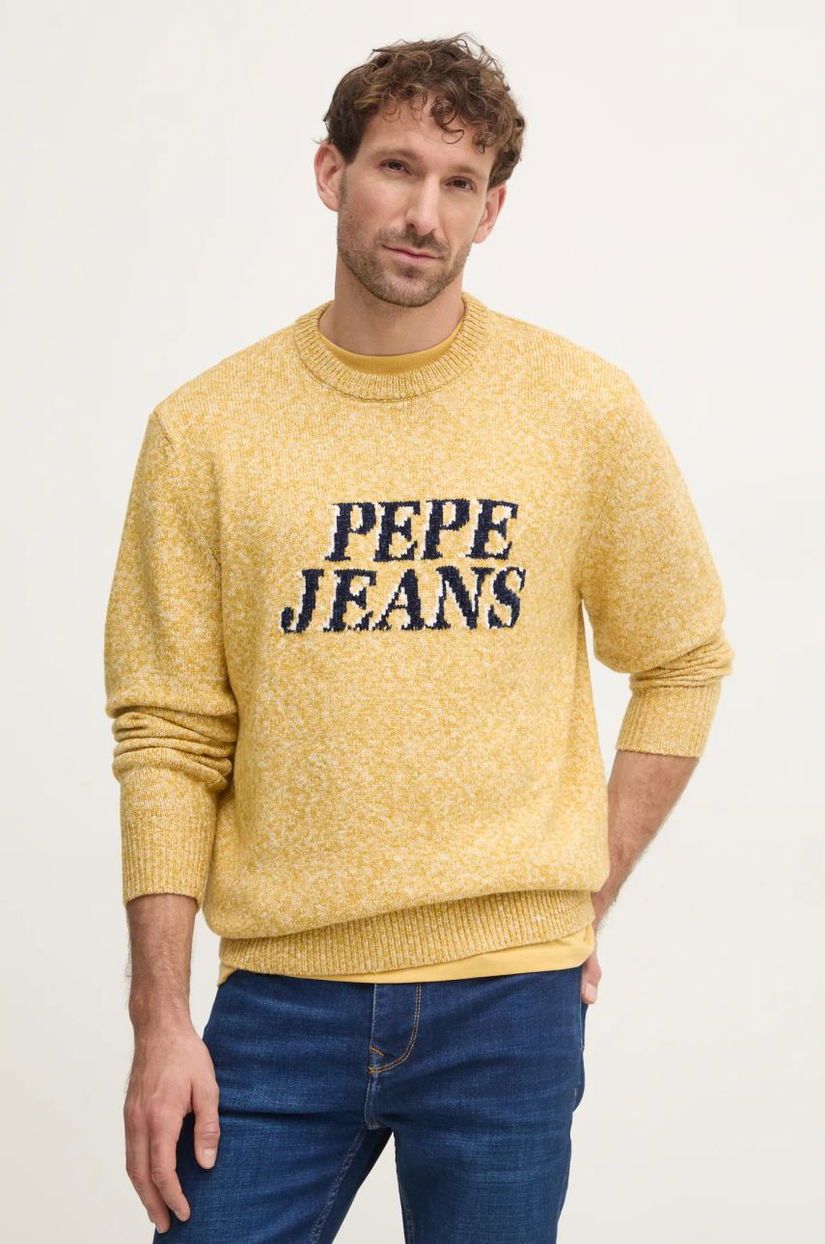 Pepe Jeans pulover din amestec de lana LUKA barbati, culoarea galben, PM702499