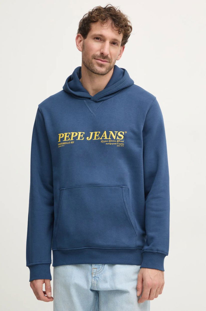 Pepe Jeans bluza DYLAN HOODIE barbati, culoarea albastru marin, cu glugă, cu imprimeu, PM582755