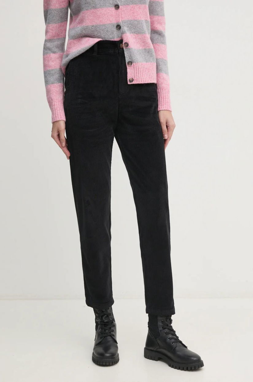 United Colors of Benetton pantaloni de catifea cord culoarea negru, mulată, high waist, 4ZENDF07H