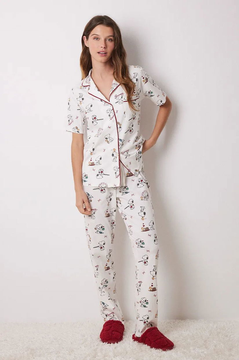 women'secret pijamale de bumbac SNOOPY culoarea bej, bumbac, 3138591