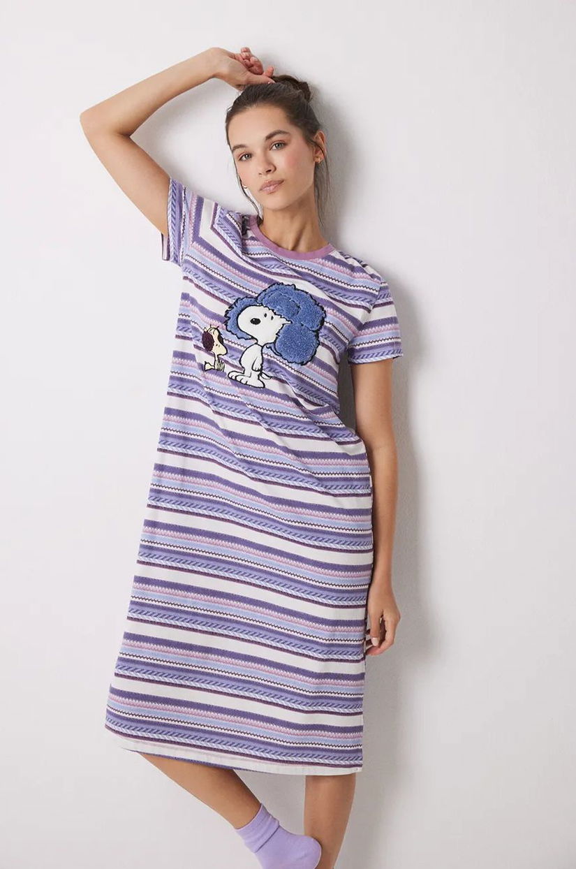 women'secret cămașă de noapte din bumbac SNOOPY culoarea violet, bumbac, 4448054