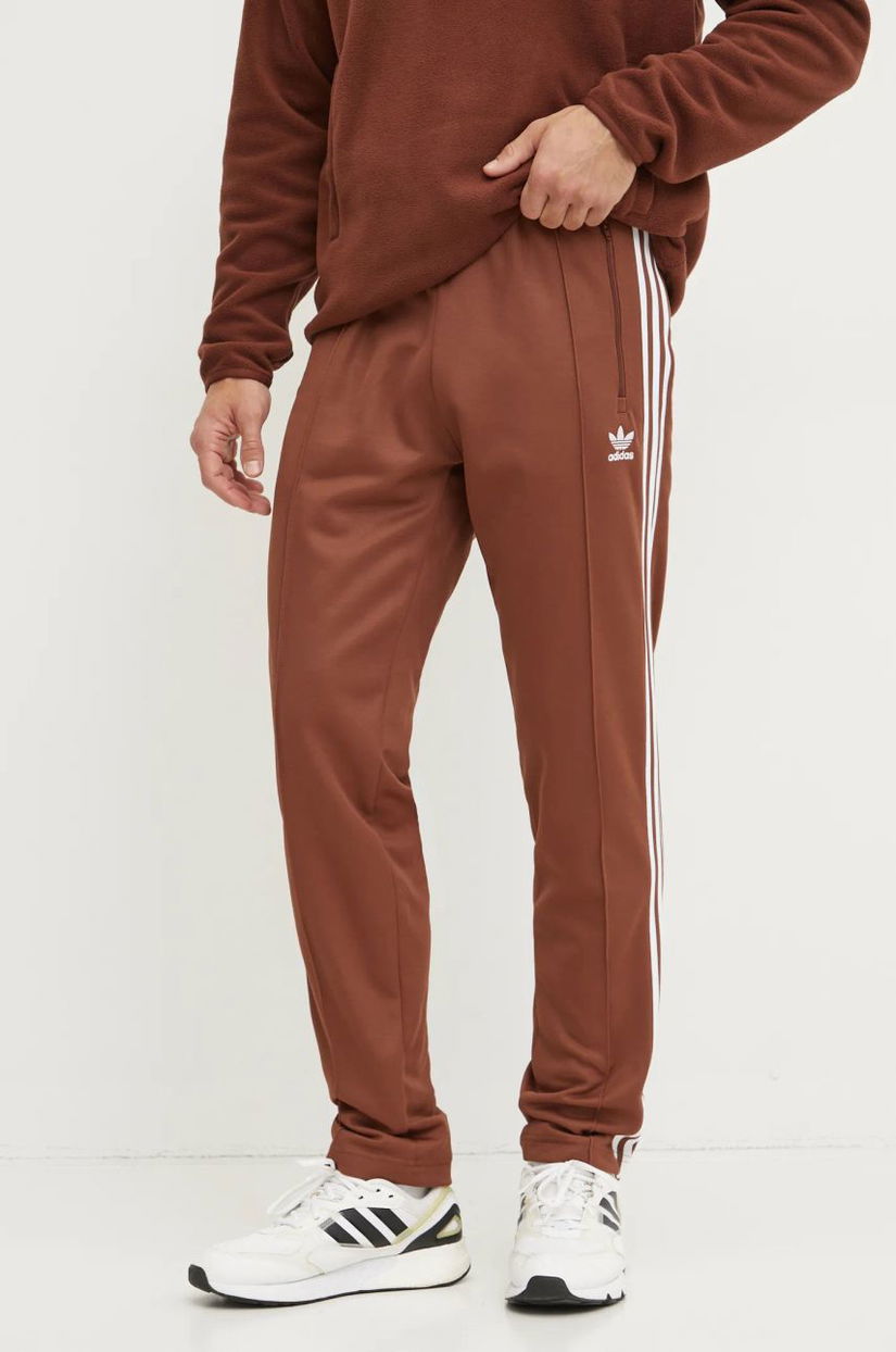 adidas Originals pantaloni de trening Beckenbauer Track Pants culoarea maro, cu imprimeu, IY9877