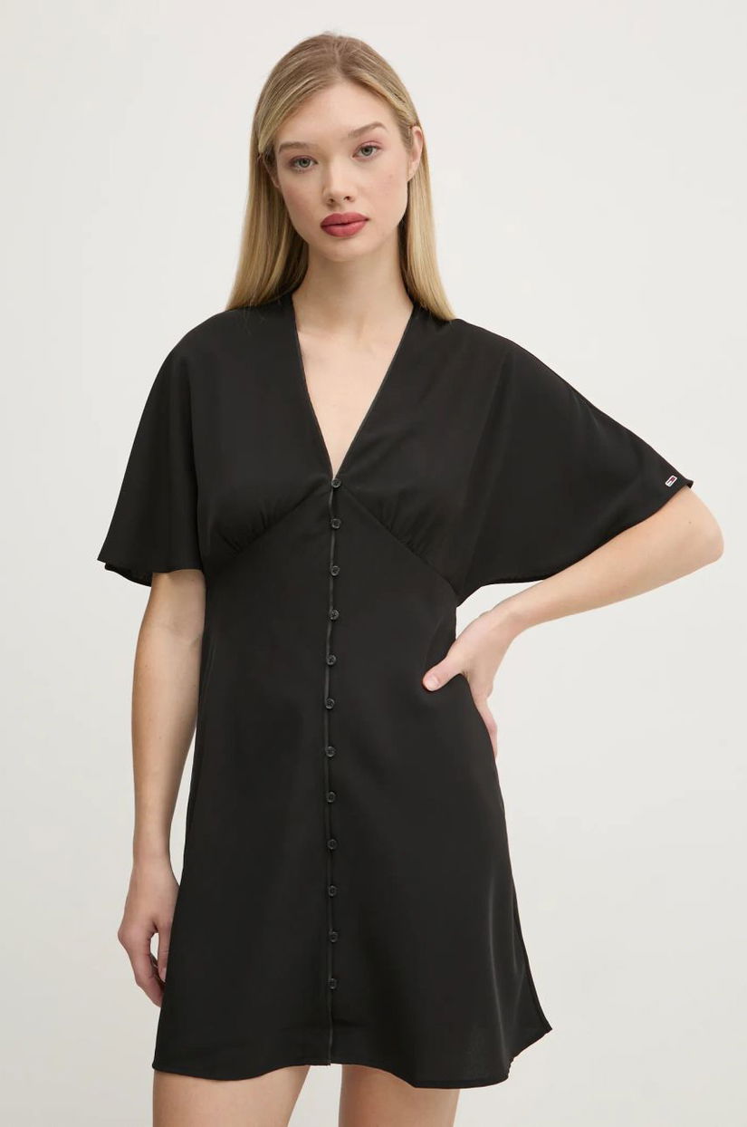 Tommy Jeans rochie culoarea negru, mini, mulata, DW0DW20187