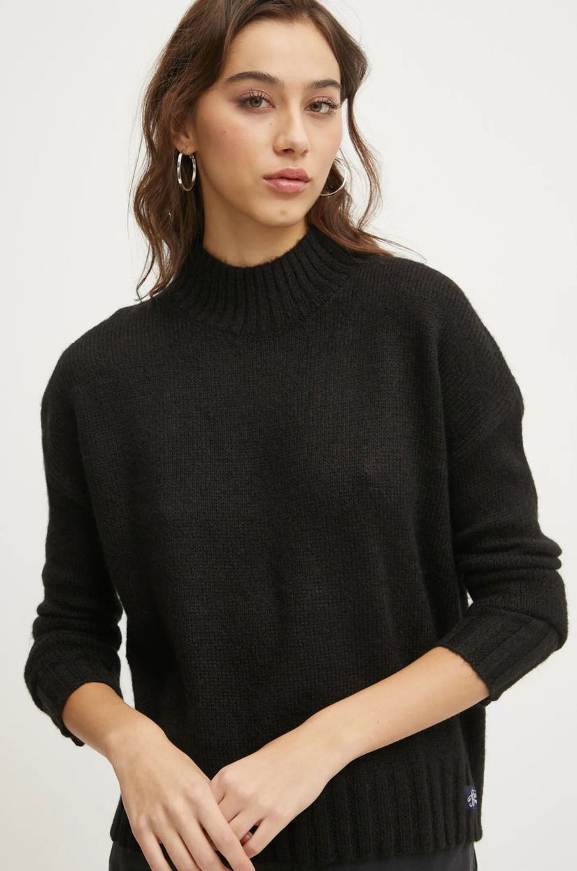 Superdry pulover din amestec de lana femei, culoarea negru, cu turtleneck, W6110551A-02A