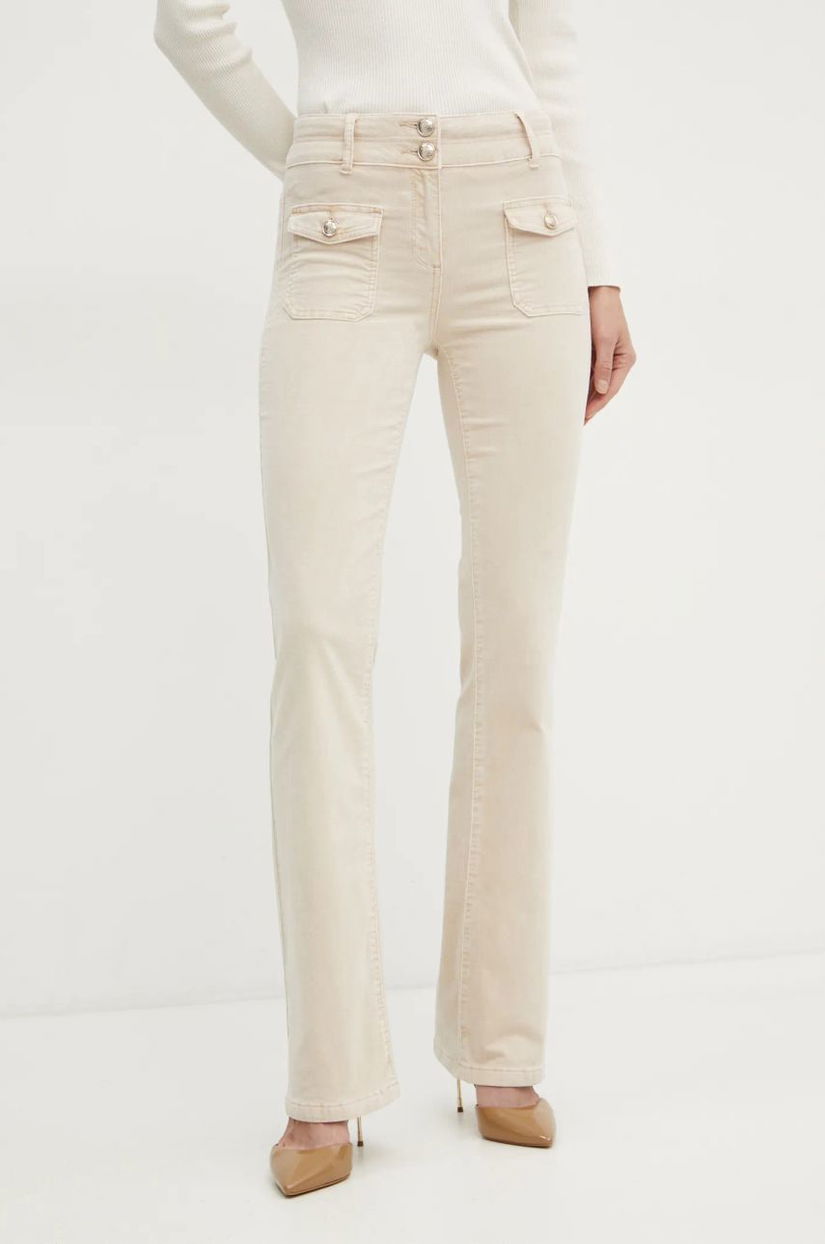 Morgan pantaloni POLENO femei, culoarea bej, evazati, high waist, POLENO