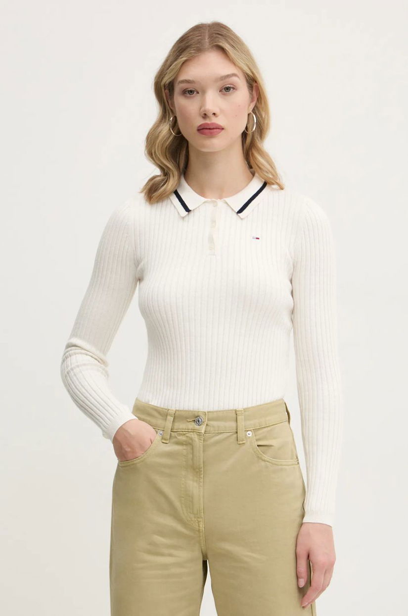 Tommy Jeans pulover din amestec de lana femei, culoarea bej, light, DW0DW19887