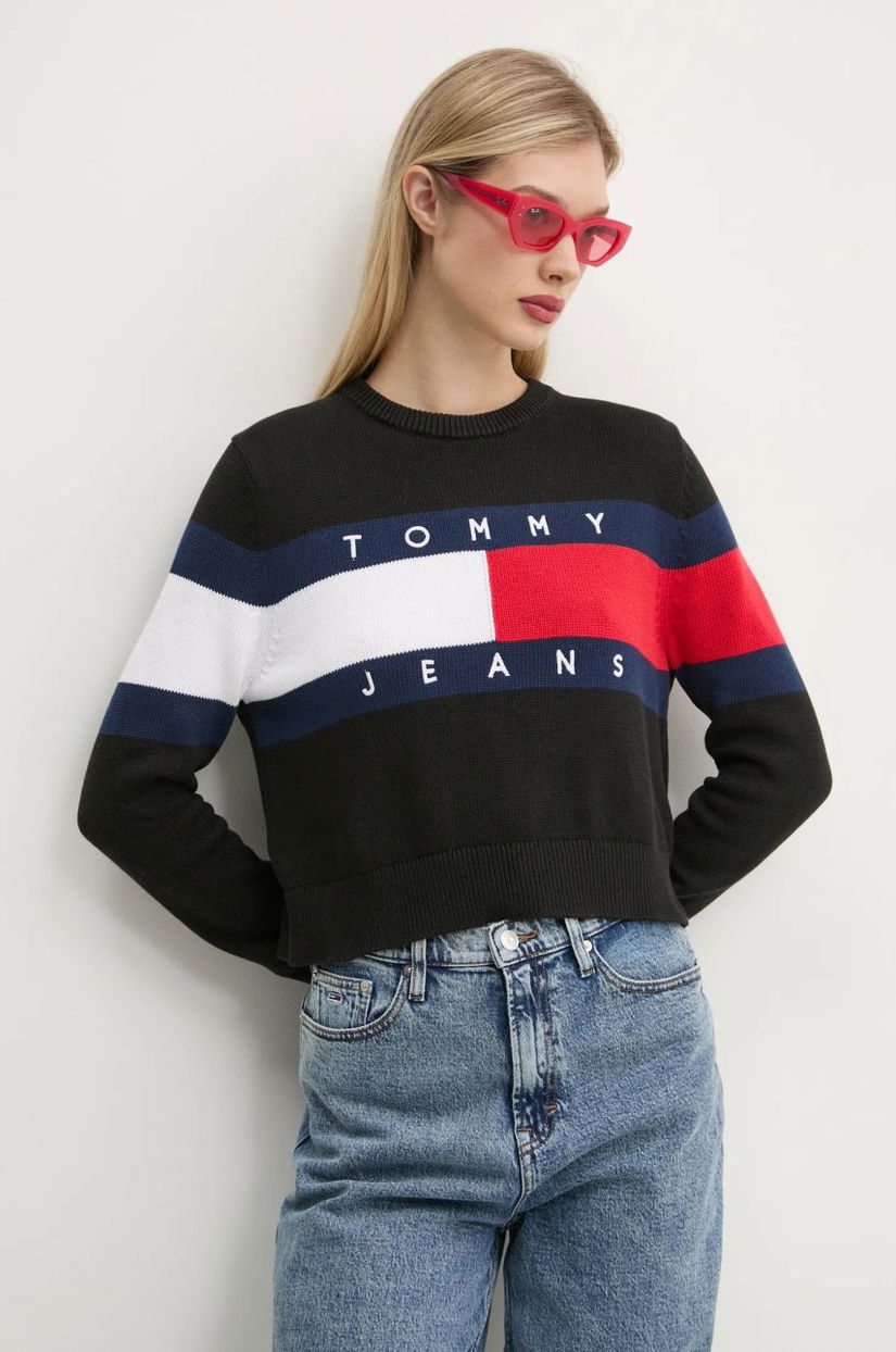 Tommy Jeans pulover de bumbac culoarea negru, DW0DW19335